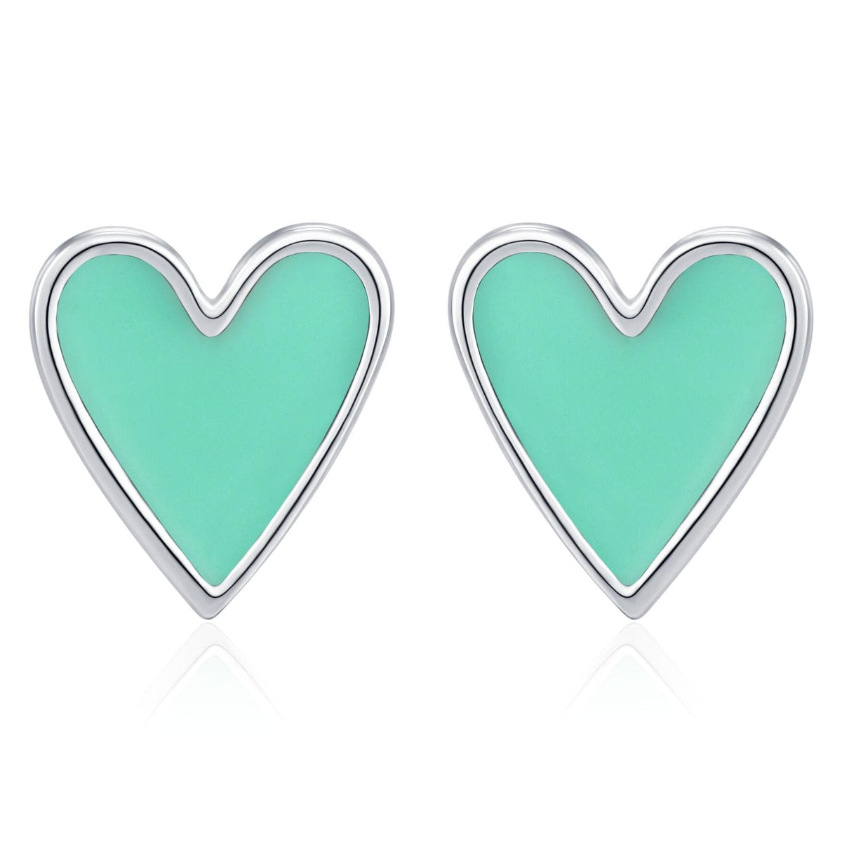Sterling Silver Mint Green Heart Stud Earrings