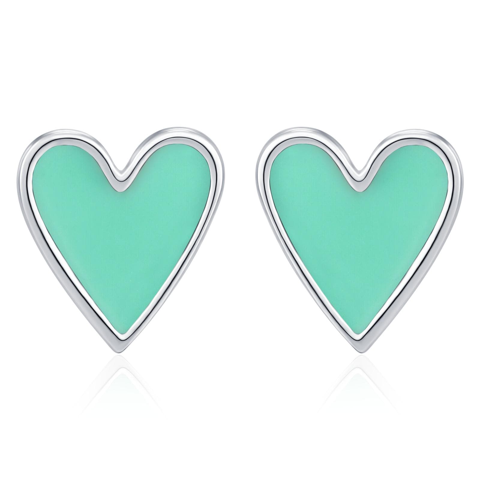 Sterling Silver Mint Green Heart Stud Earrings