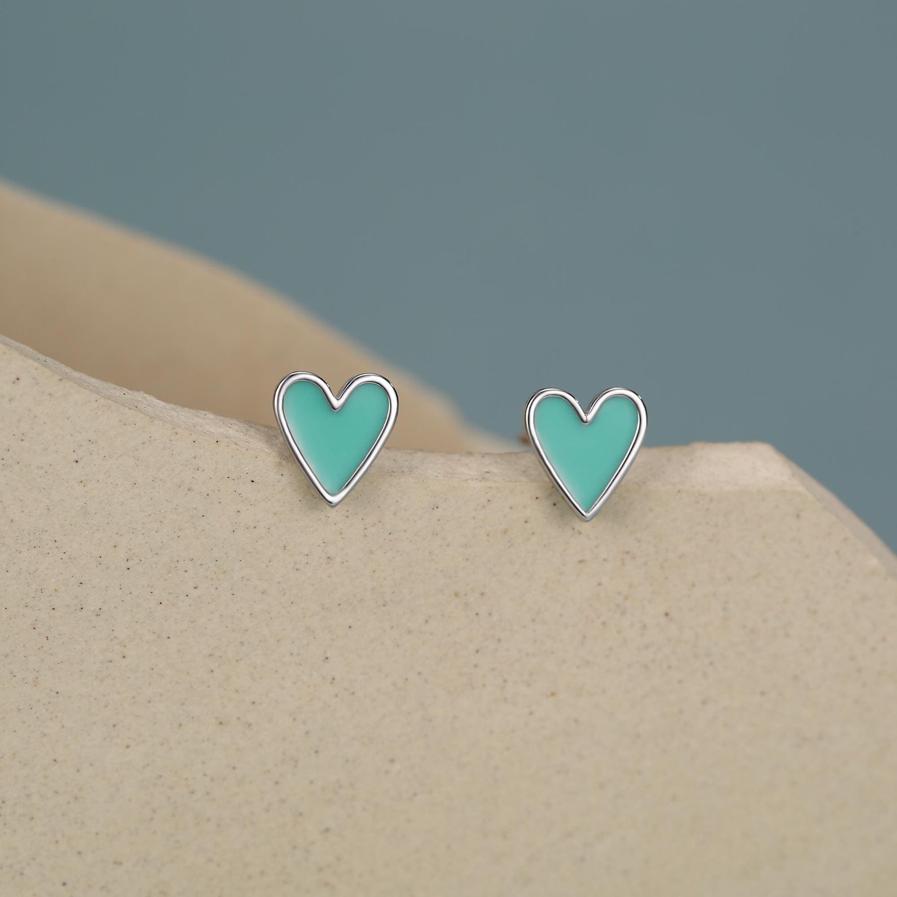 Sterling Silver Mint Green Heart Stud Earrings