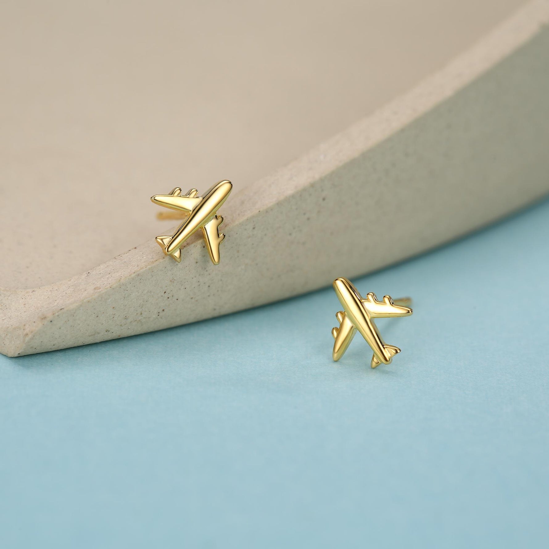 Tiny Plane Stud Earrings in Sterling Silver, Silver or Gold, Airplane Earrings, Stacking Earrings