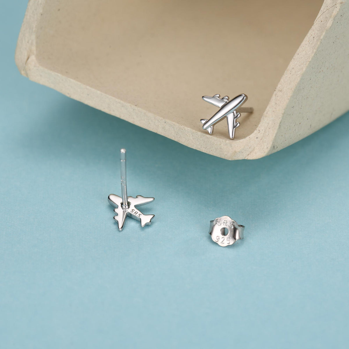 Tiny Plane Stud Earrings in Sterling Silver, Silver or Gold, Airplane Earrings, Stacking Earrings