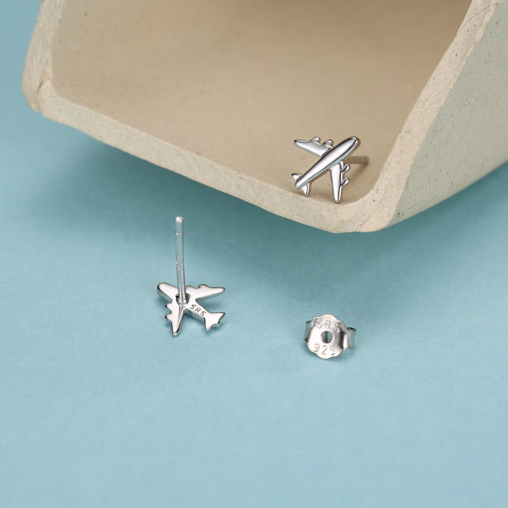 Tiny Plane Stud Earrings in Sterling Silver, Silver or Gold, Airplane Earrings, Stacking Earrings