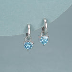 Sterling Silver Aquamarine Blue Trillion Cut CZ Hoop Earrings, Silver, Gold, Triangle Dangle Hoop Earrings, Interchangeable Charm