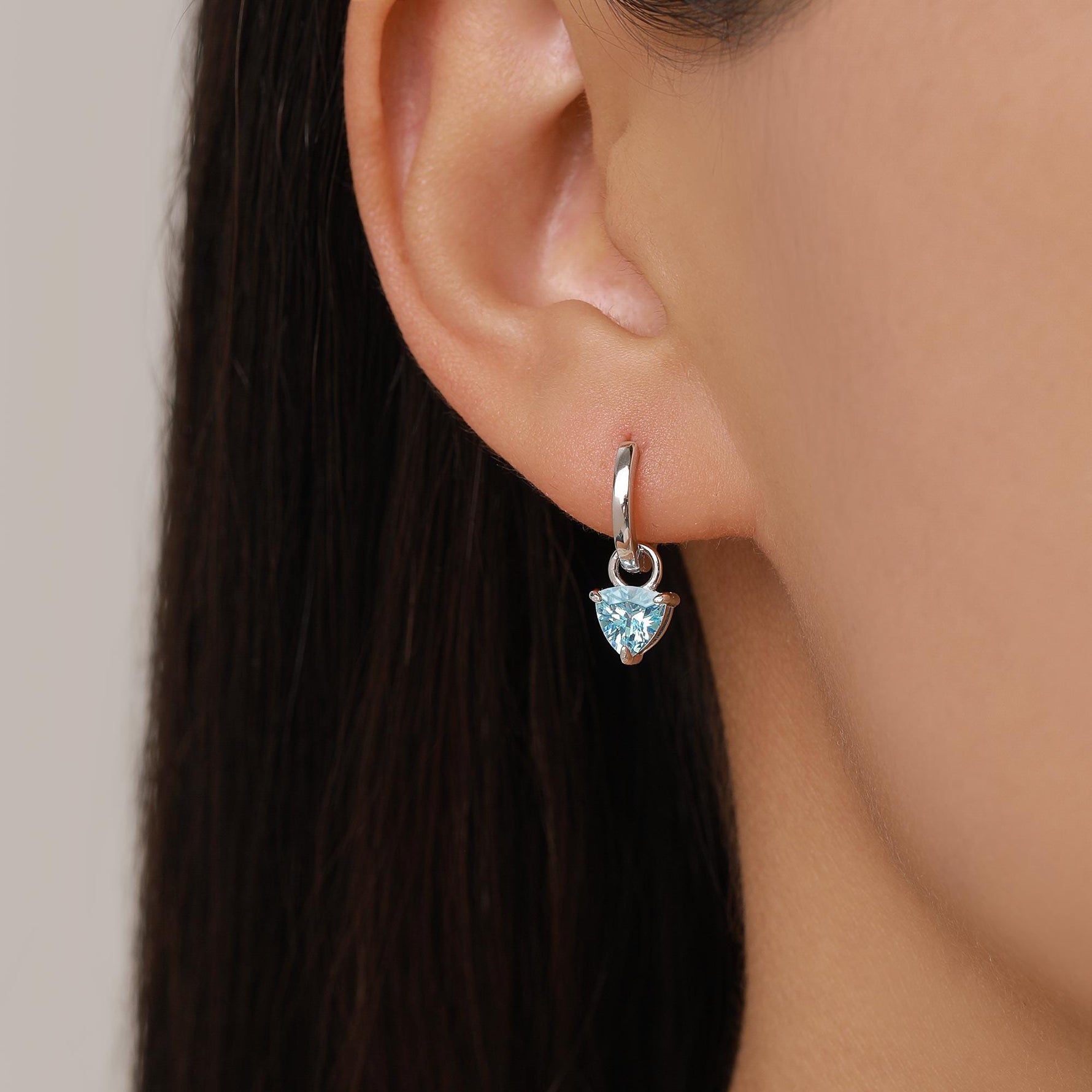 Sterling Silver Aquamarine Blue Trillion Cut CZ Earring Charms