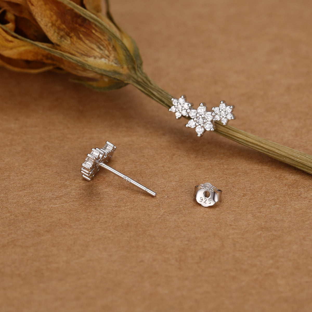 Tiny Flower Bouquet CZ Cluster Stud Earrings in Sterling Silver