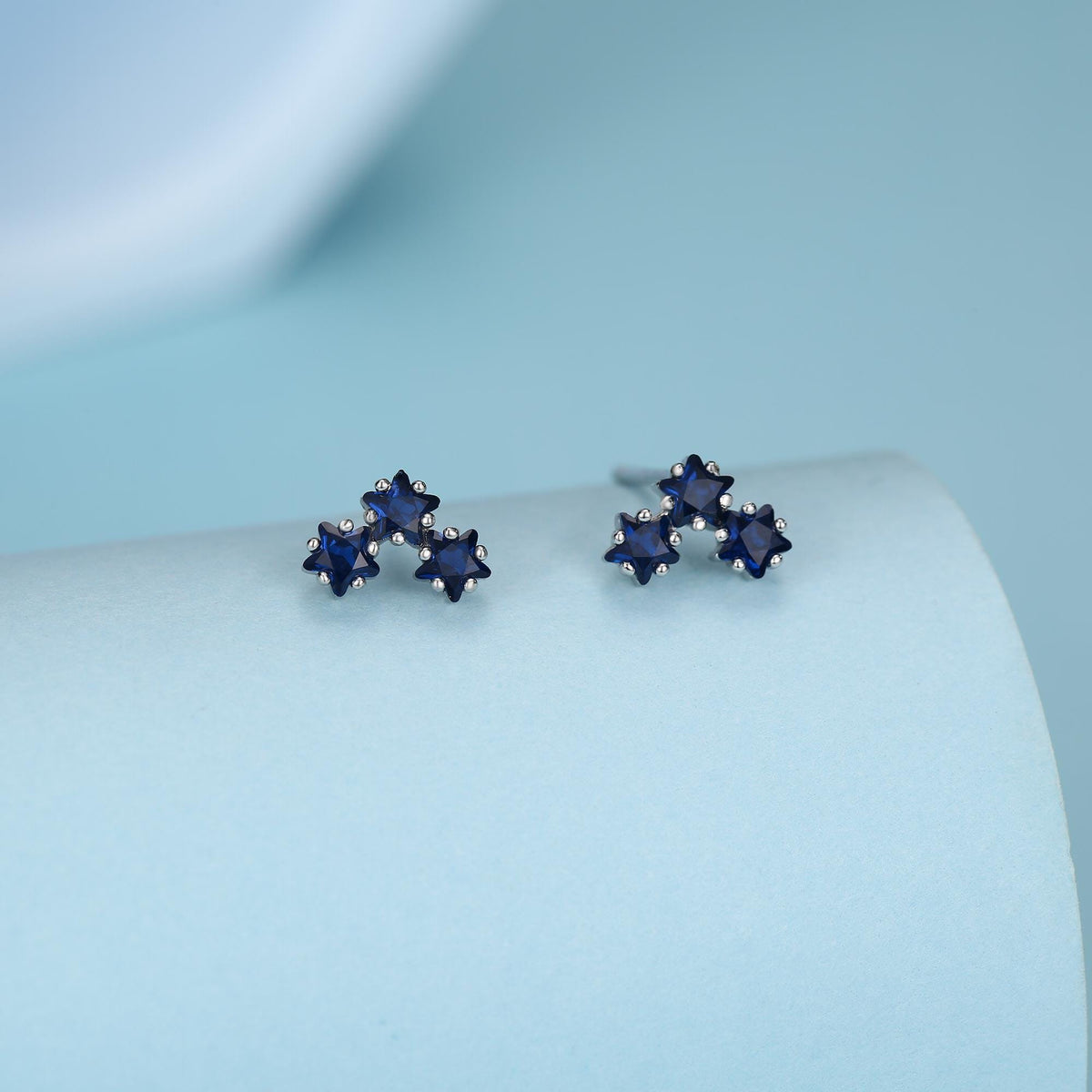 Tiny Star Shape Sappire Blue CZ Trio Stud Earrings in Sterling Silver, Silver, Gold or Rose Gold, Three Star Earrings, Celestial