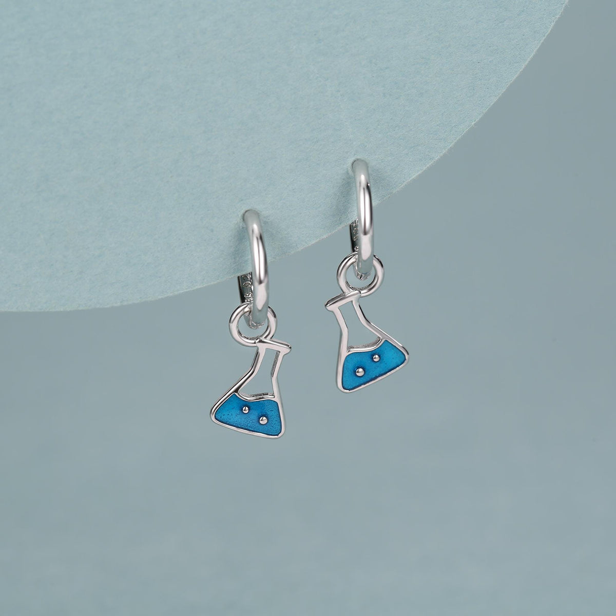 Sterling Silver Chemistry Flask Charm Hoop Earrings