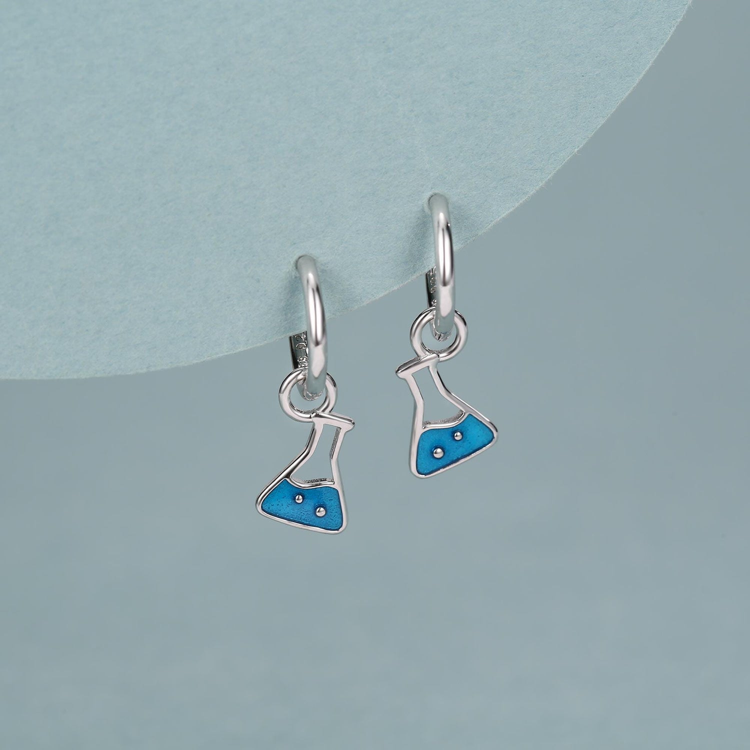 Sterling Silver Chemistry Flask Charm Hoop Earrings