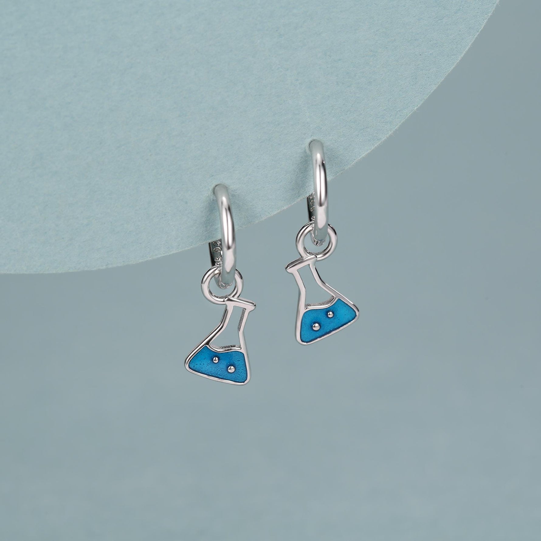 Sterling Silver Chemistry Flask Charm Hoop Earrings