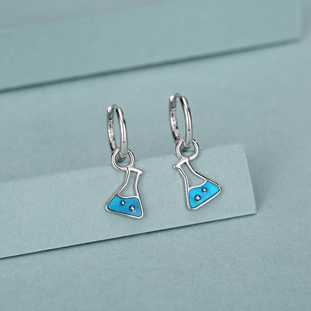 Sterling Silver Chemistry Flask Charm Hoop Earrings