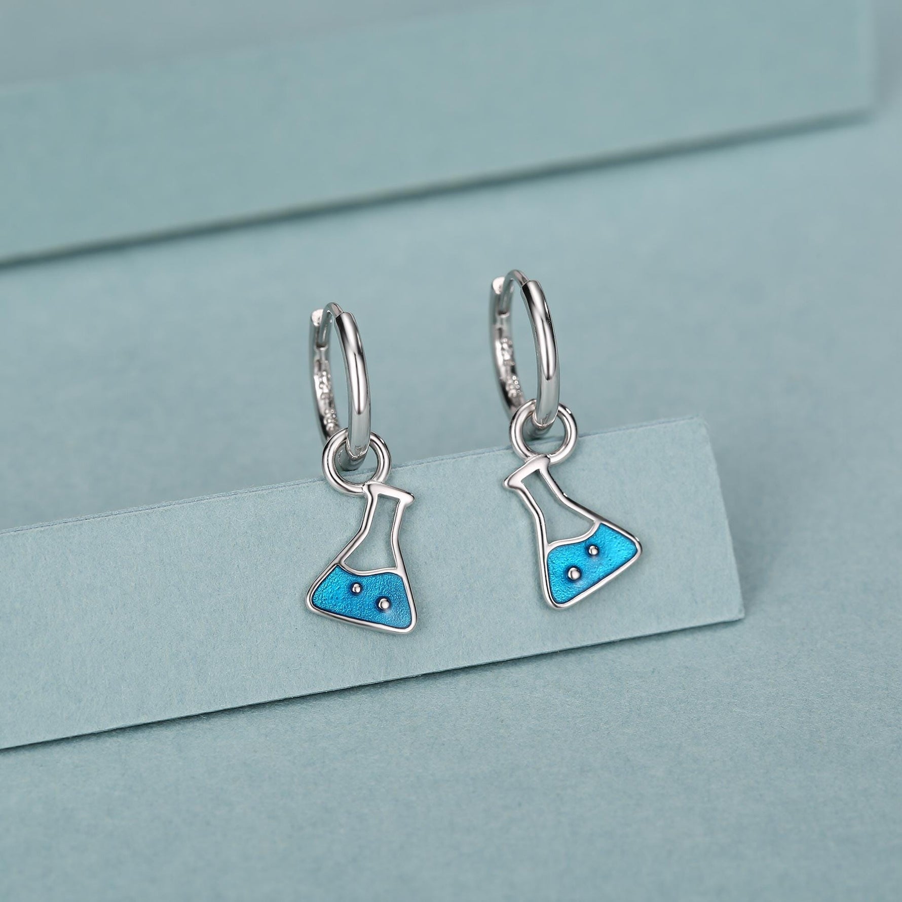 Sterling Silver Chemistry Flask Charm Hoop Earrings