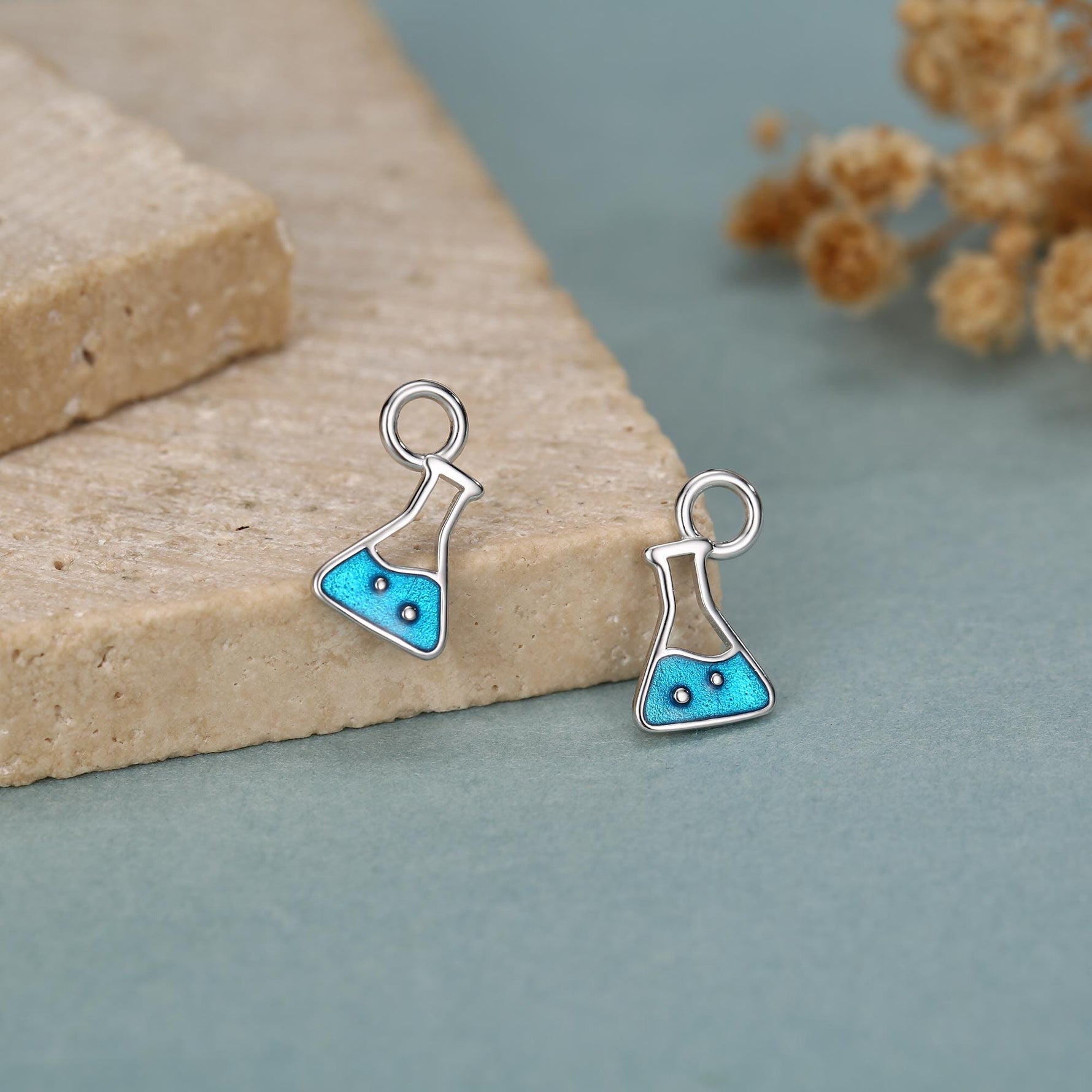 Sterling Silver Chemistry Flask Charm Hoop Earrings