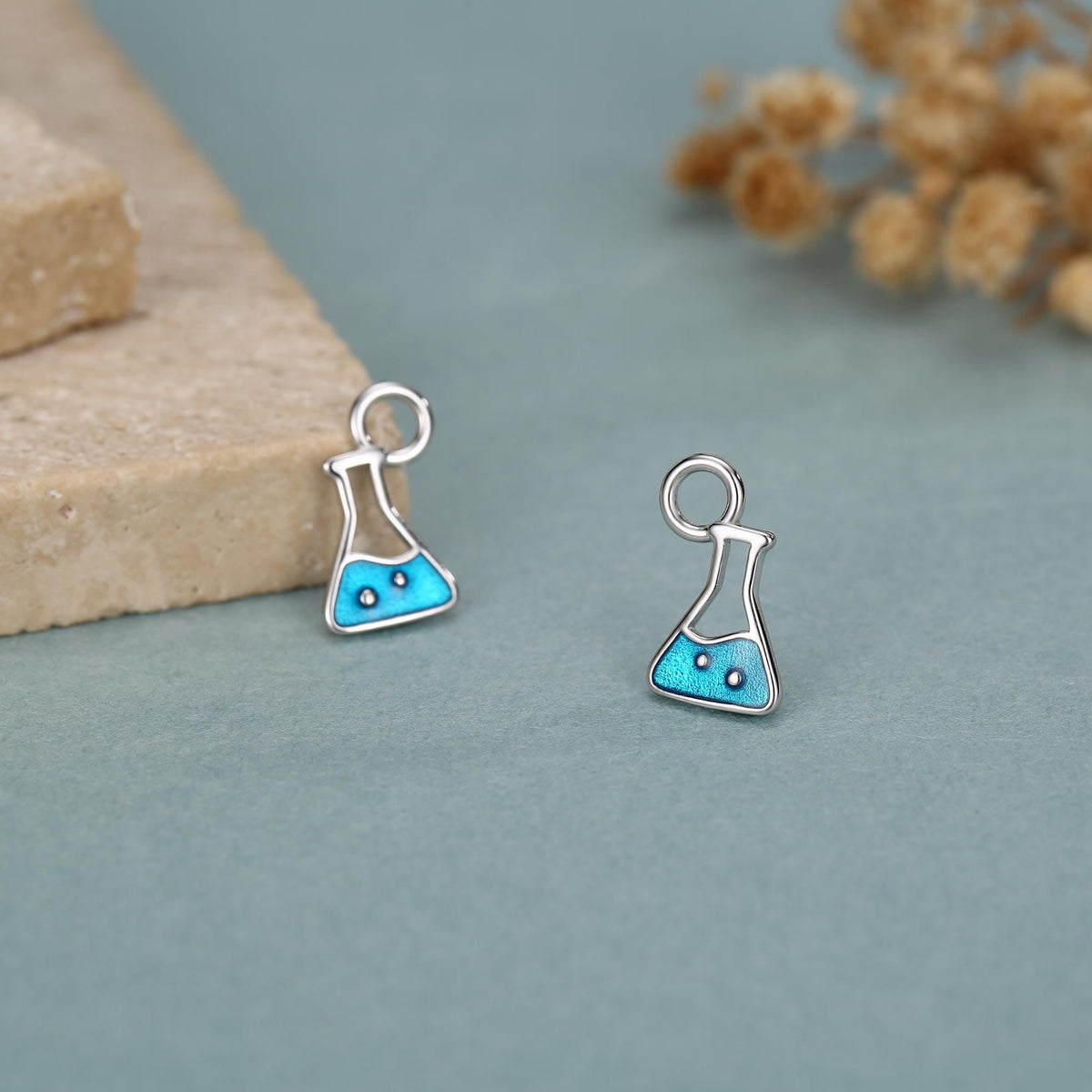 Sterling Silver Chemistry Flask Charm Hoop Earrings