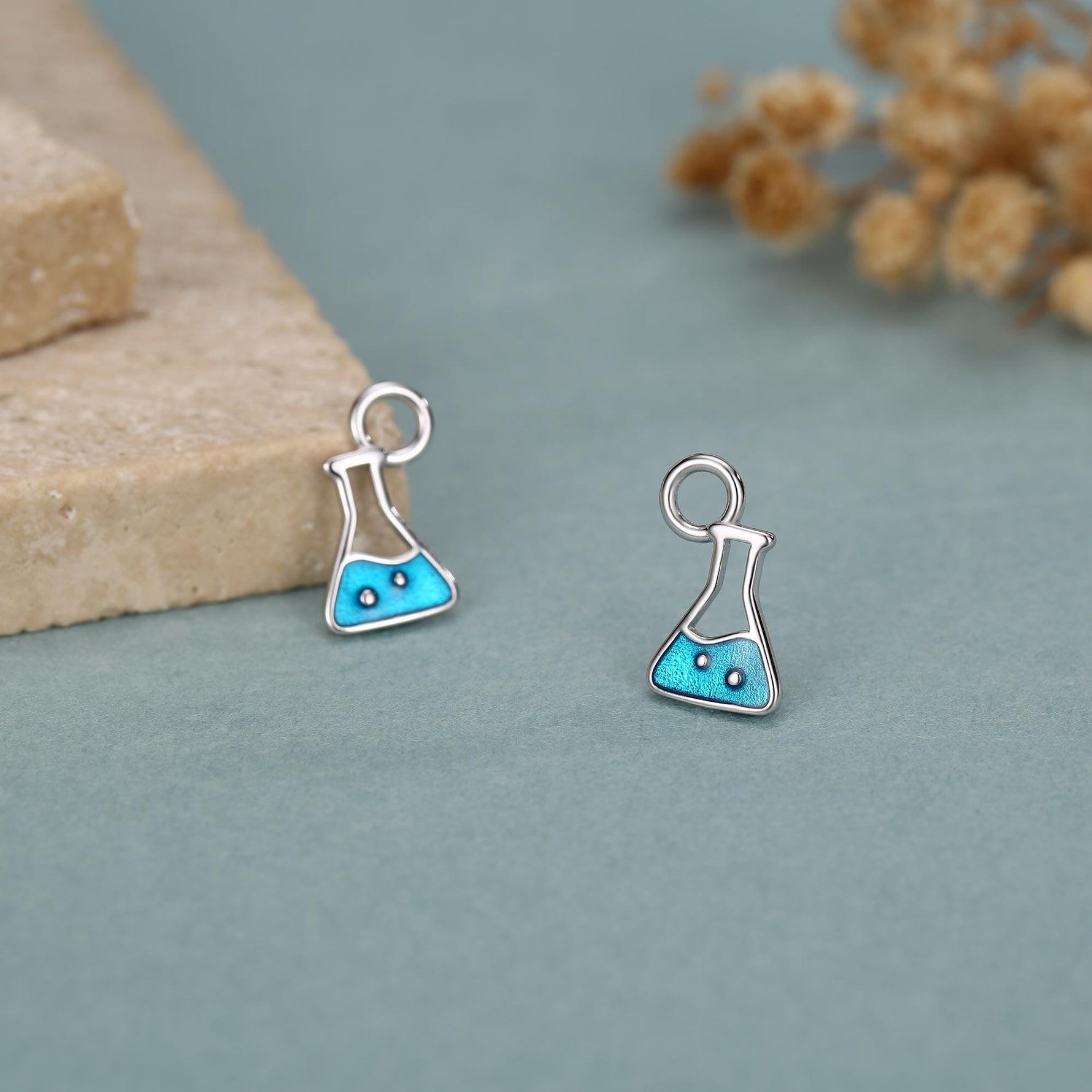 Sterling Silver Chemistry Flask Charm Hoop Earrings