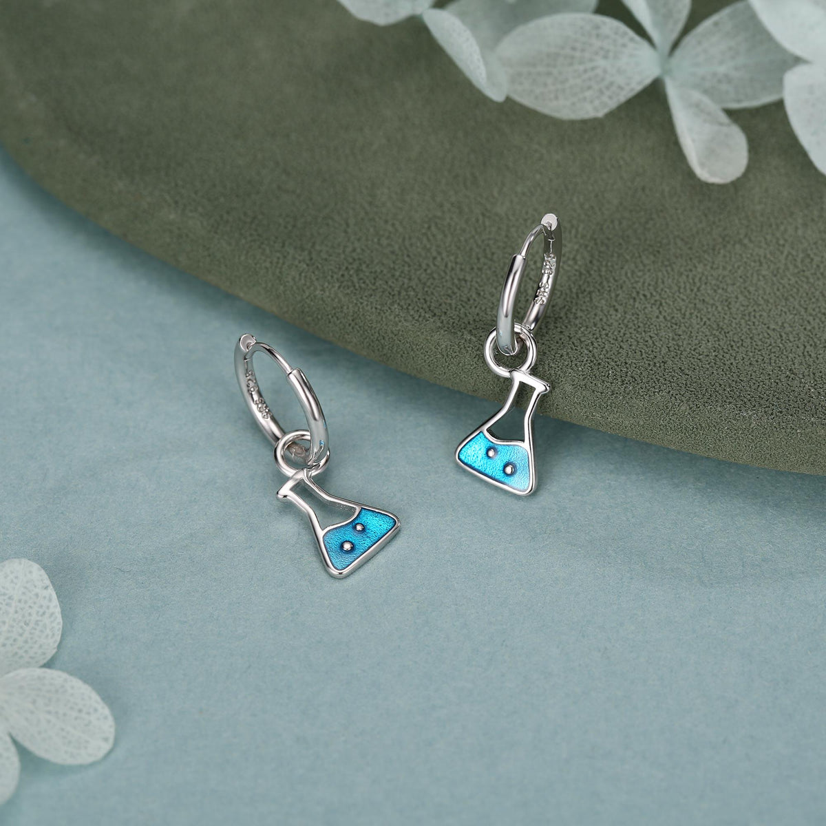 Sterling Silver Chemistry Flask Charm Hoop Earrings