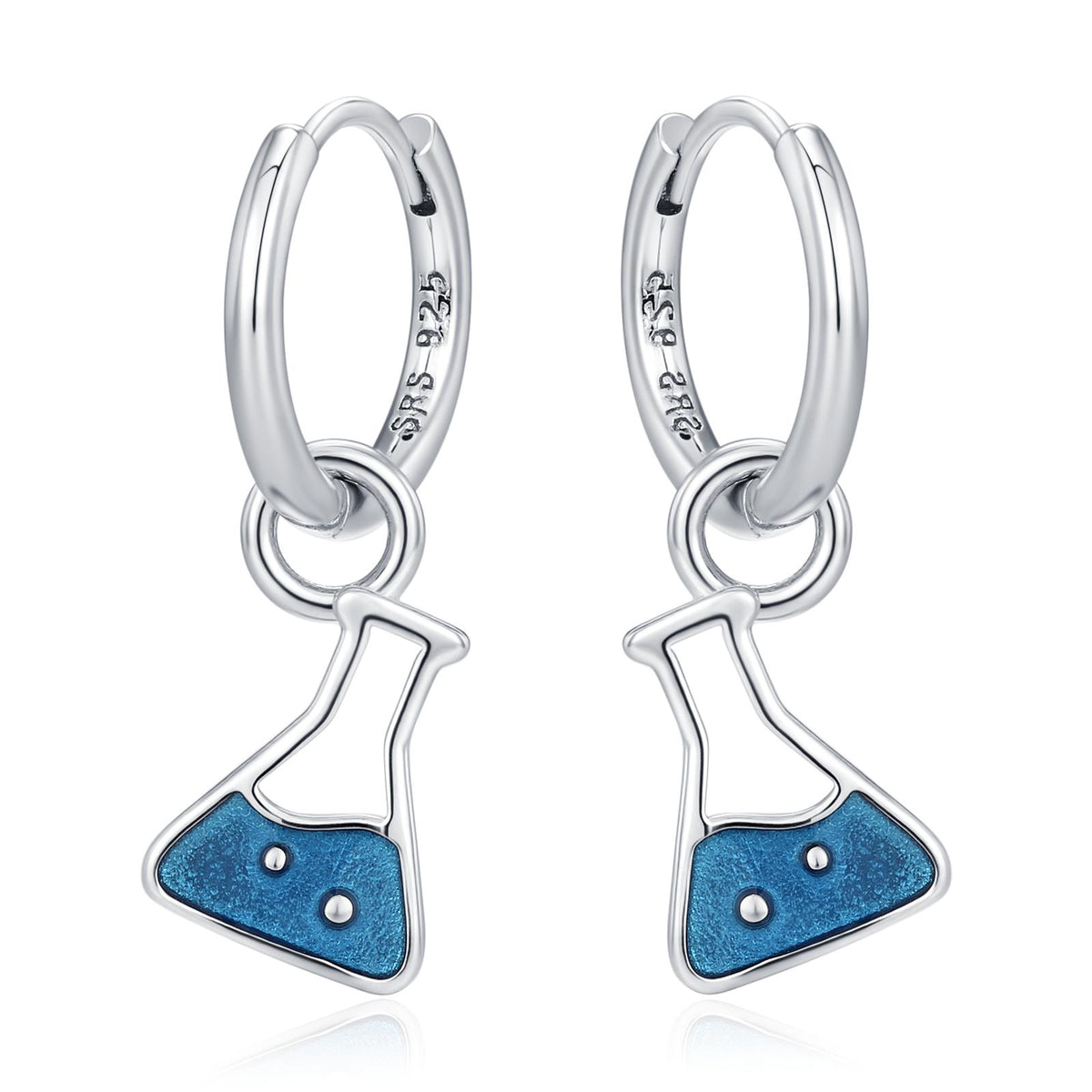 Sterling Silver Chemistry Flask Charm Hoop Earrings