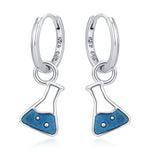 Sterling Silver Chemistry Flask Charm Hoop Earrings