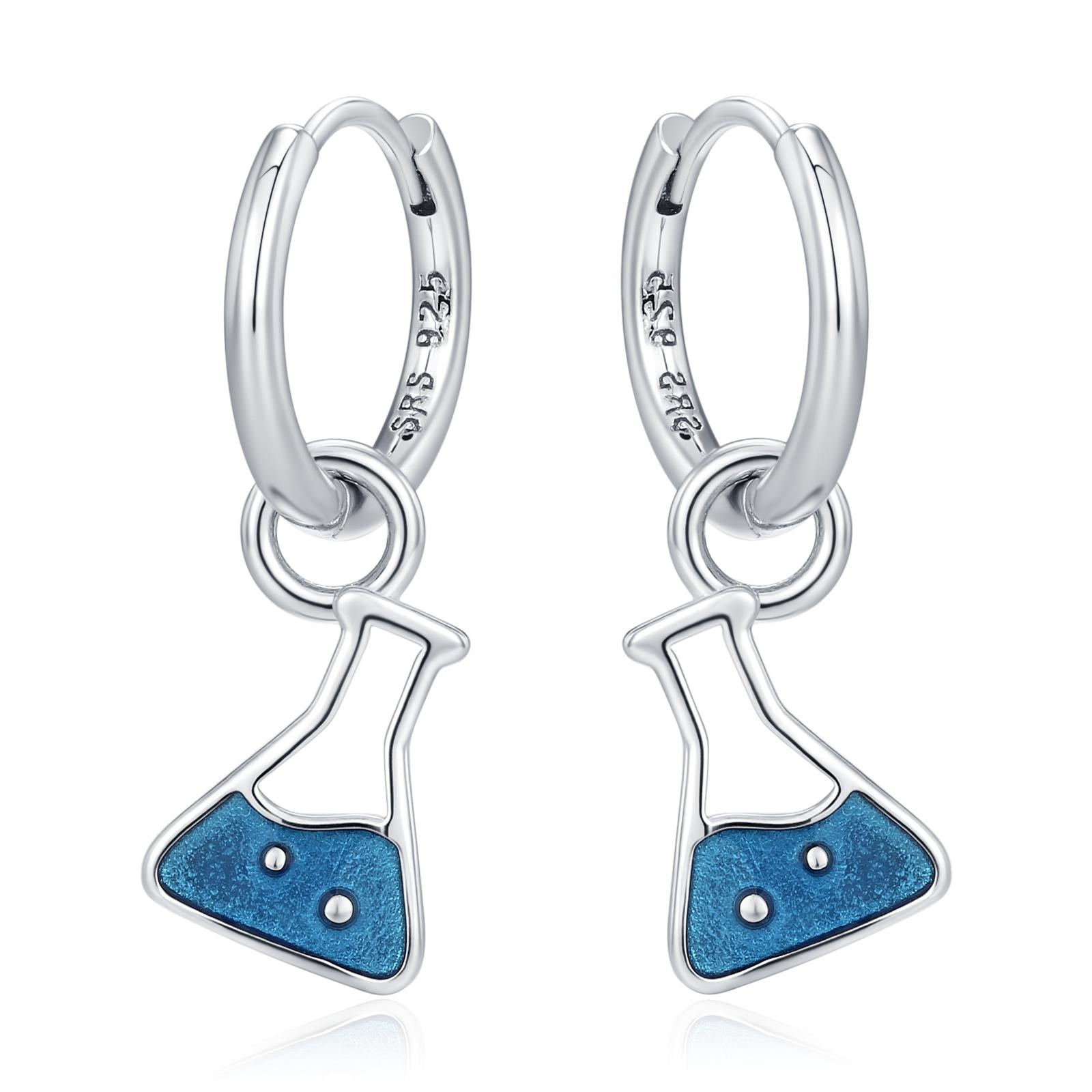Sterling Silver Chemistry Flask Charm Hoop Earrings