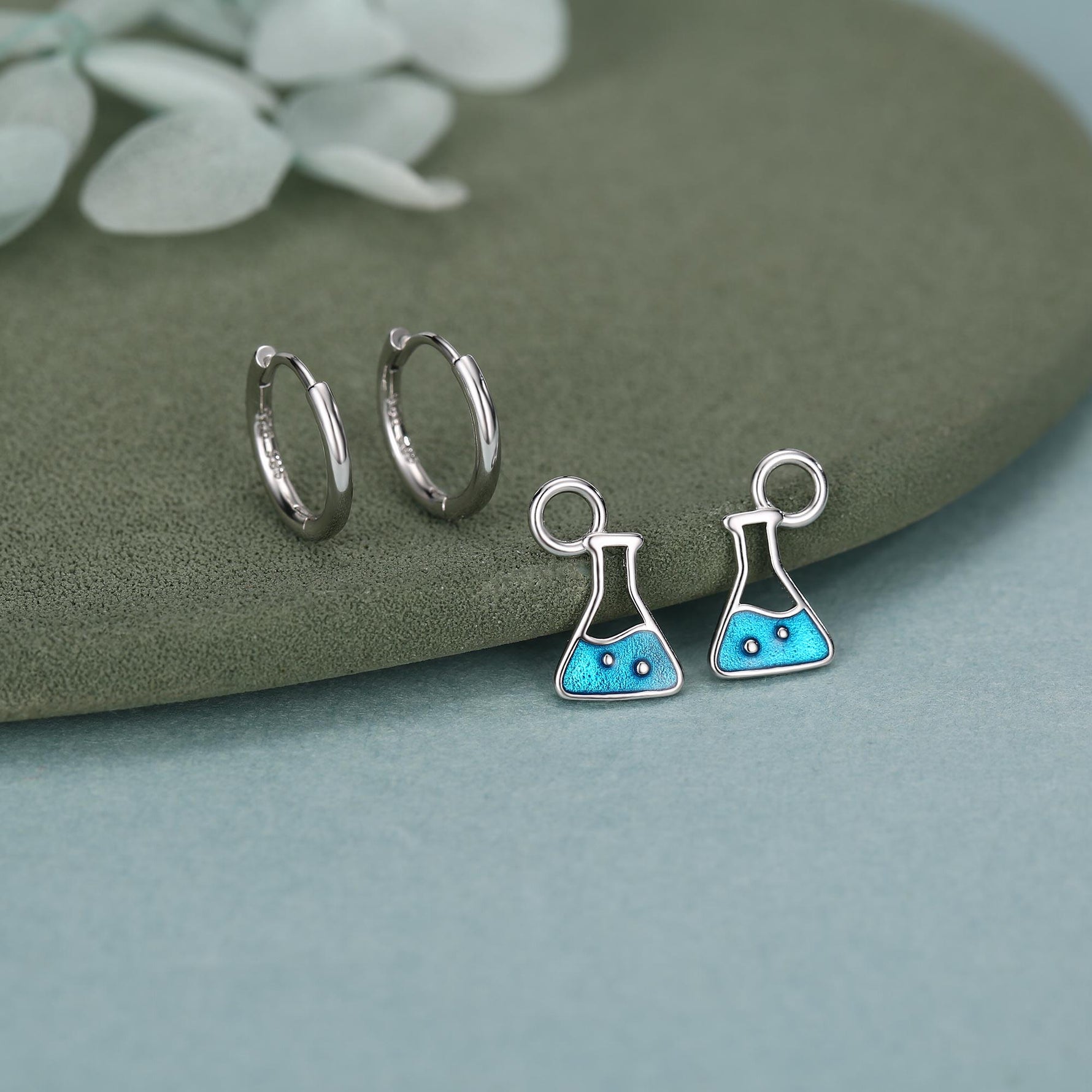 Sterling Silver Chemistry Flask Earring Charms for Hoop Earrings