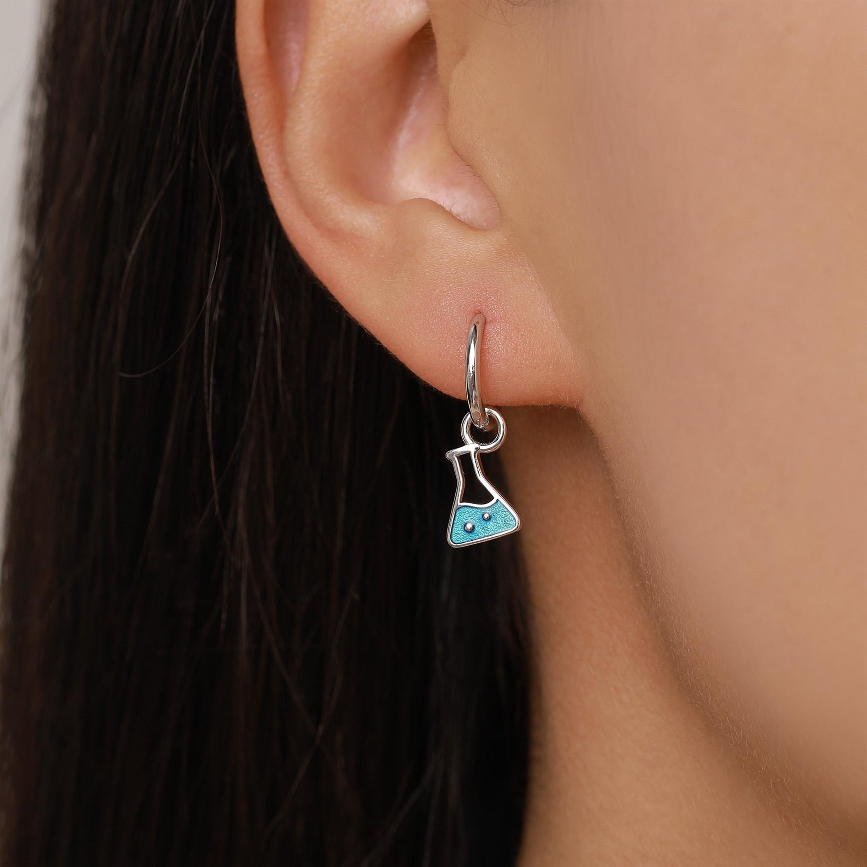 Sterling Silver Chemistry Flask Earring Charms for Hoop Earrings