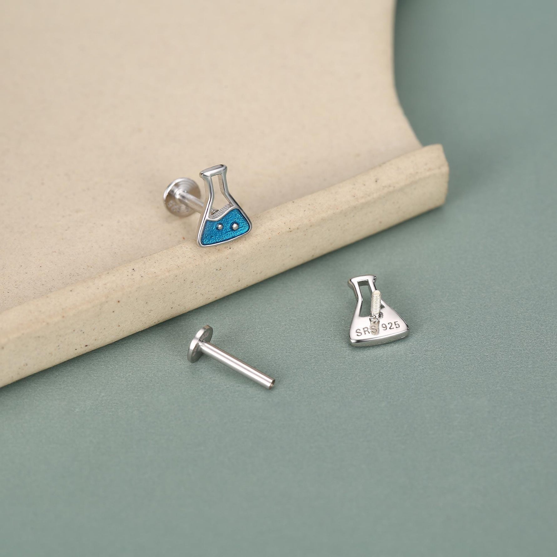 Sterling Silver Chemistry Flask 16G Flat Back Earrings
