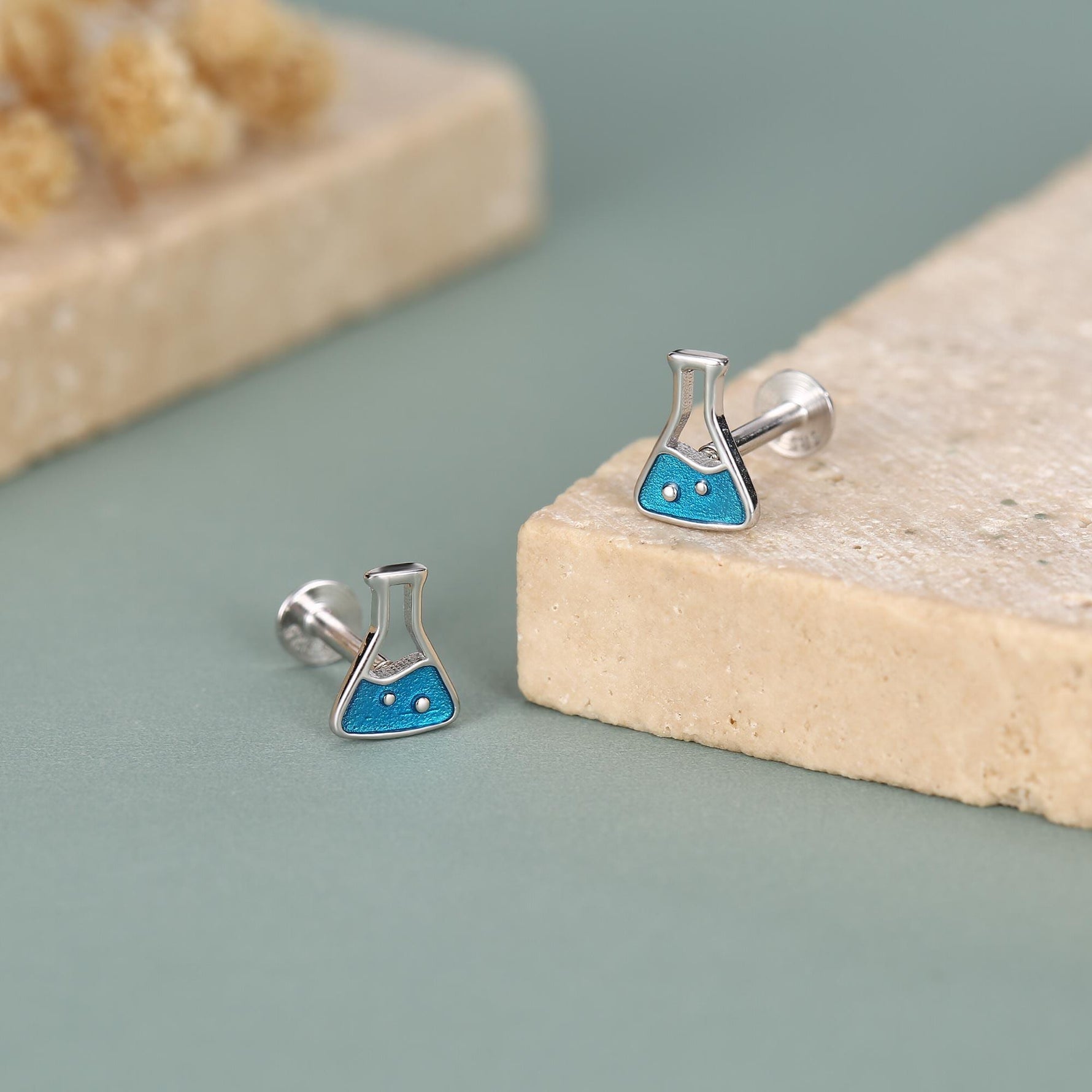 Sterling Silver Chemistry Flask 16G Flat Back Earrings