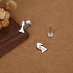 Sterling Silver Chess Knight and Queen 16G Flat Back Earrings