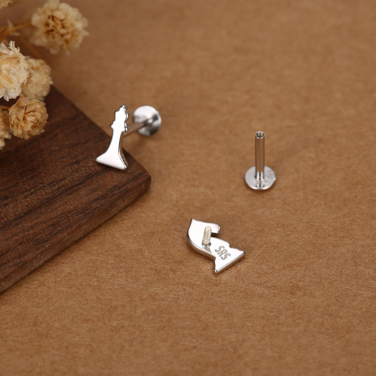 Sterling Silver Chess Knight and Queen 16G Flat Back Earrings
