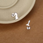 Sterling Silver Chess Knight and Queen 16G Flat Back Earrings