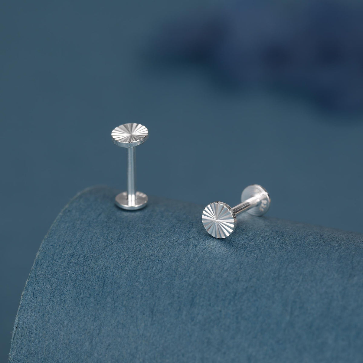 Sterling Silver Sunburst Disk 16G Flat Back Earrings