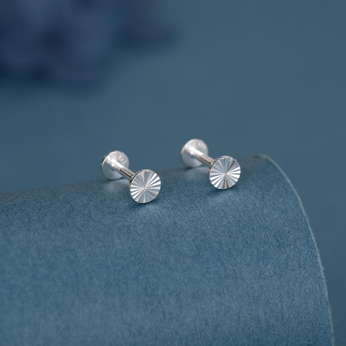 Sterling Silver Sunburst Disk 16G Flat Back Earrings