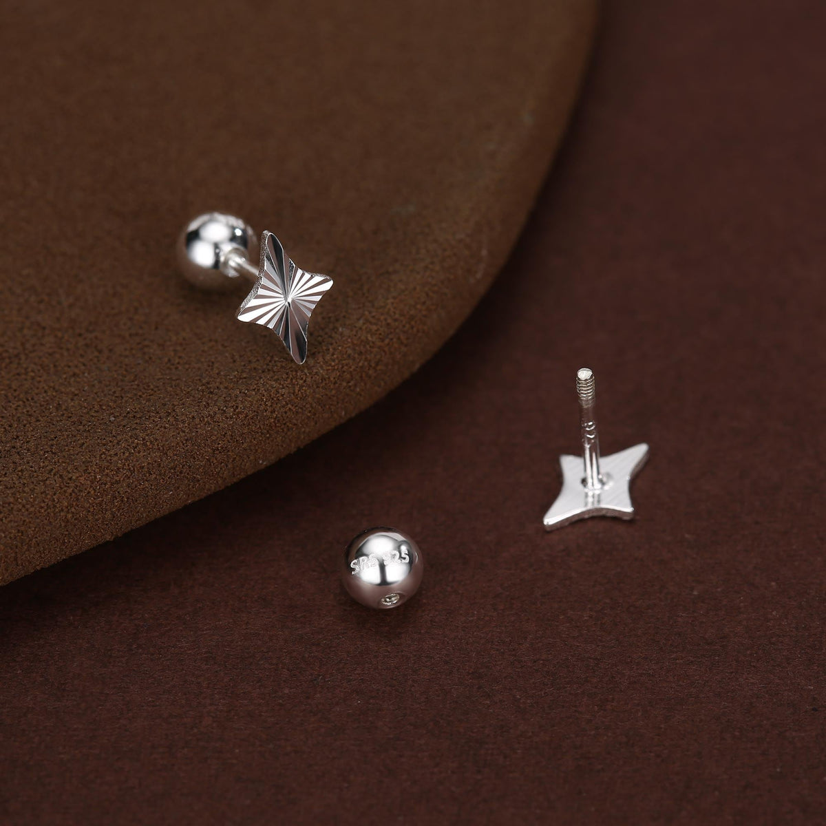 Sterling Silver Sunburst Kite 18G Screw Back Earrings