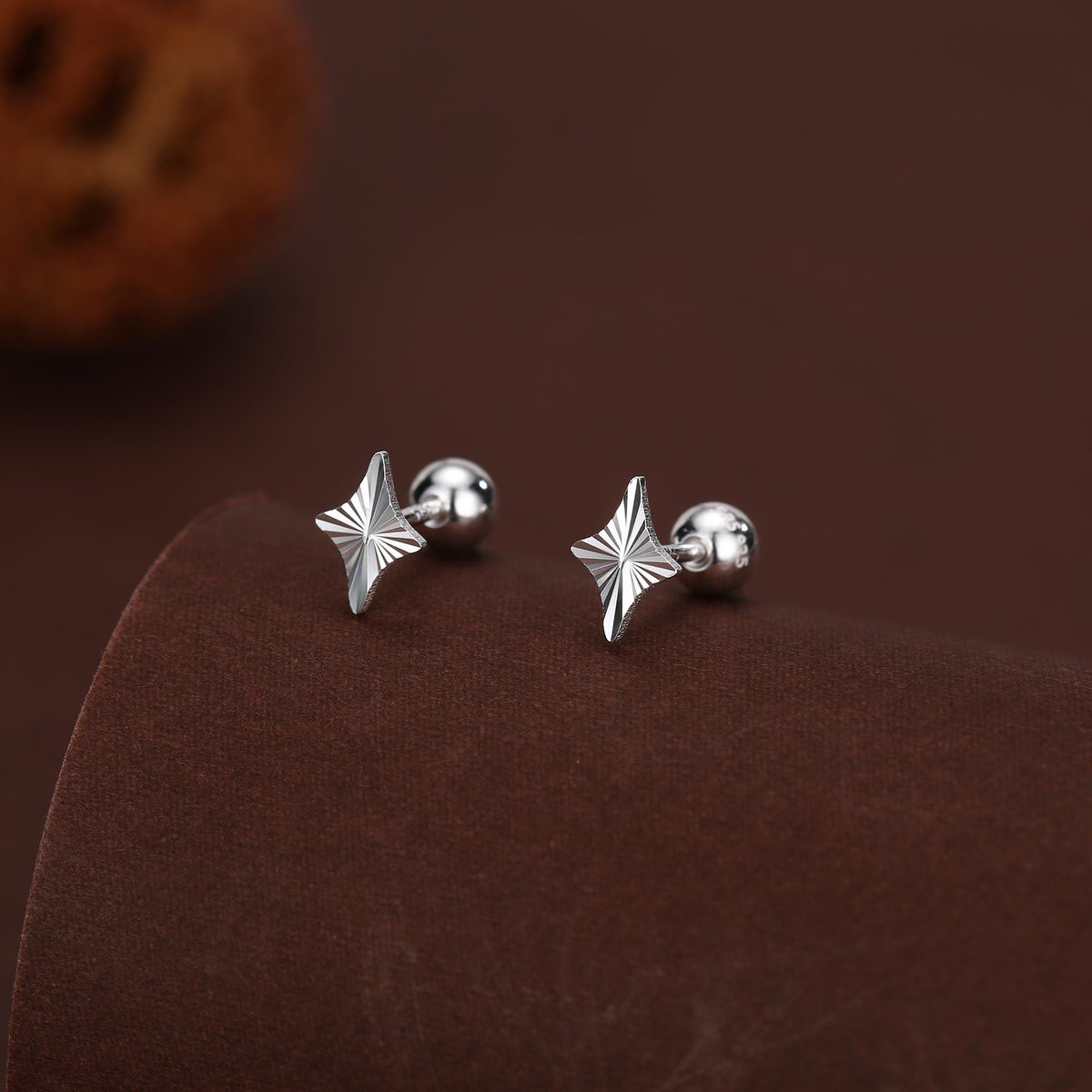 Sterling Silver Sunburst Kite 18G Screw Back Earrings