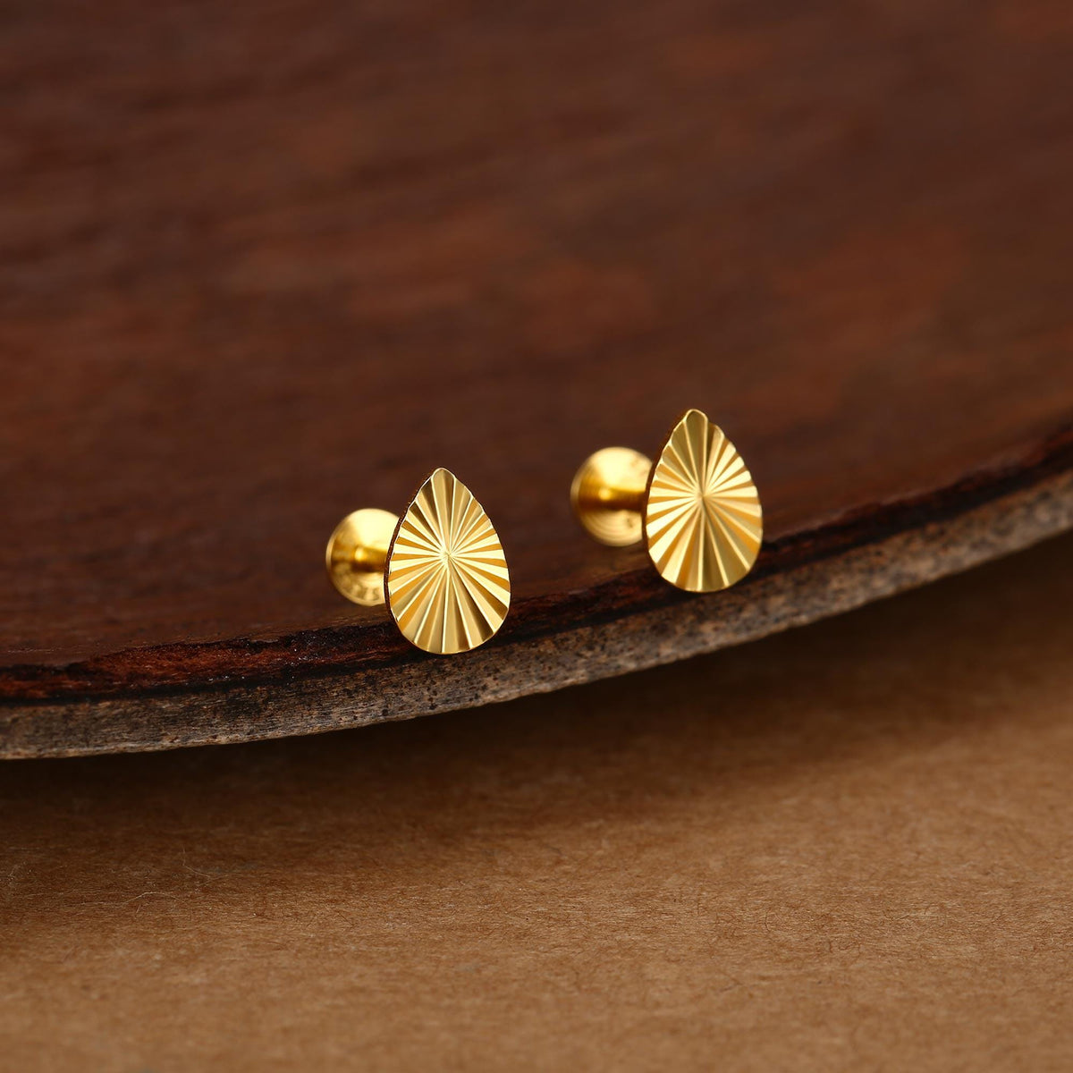 Sterling Silver Sunburst Teardrop 16G Flat Back Earrings