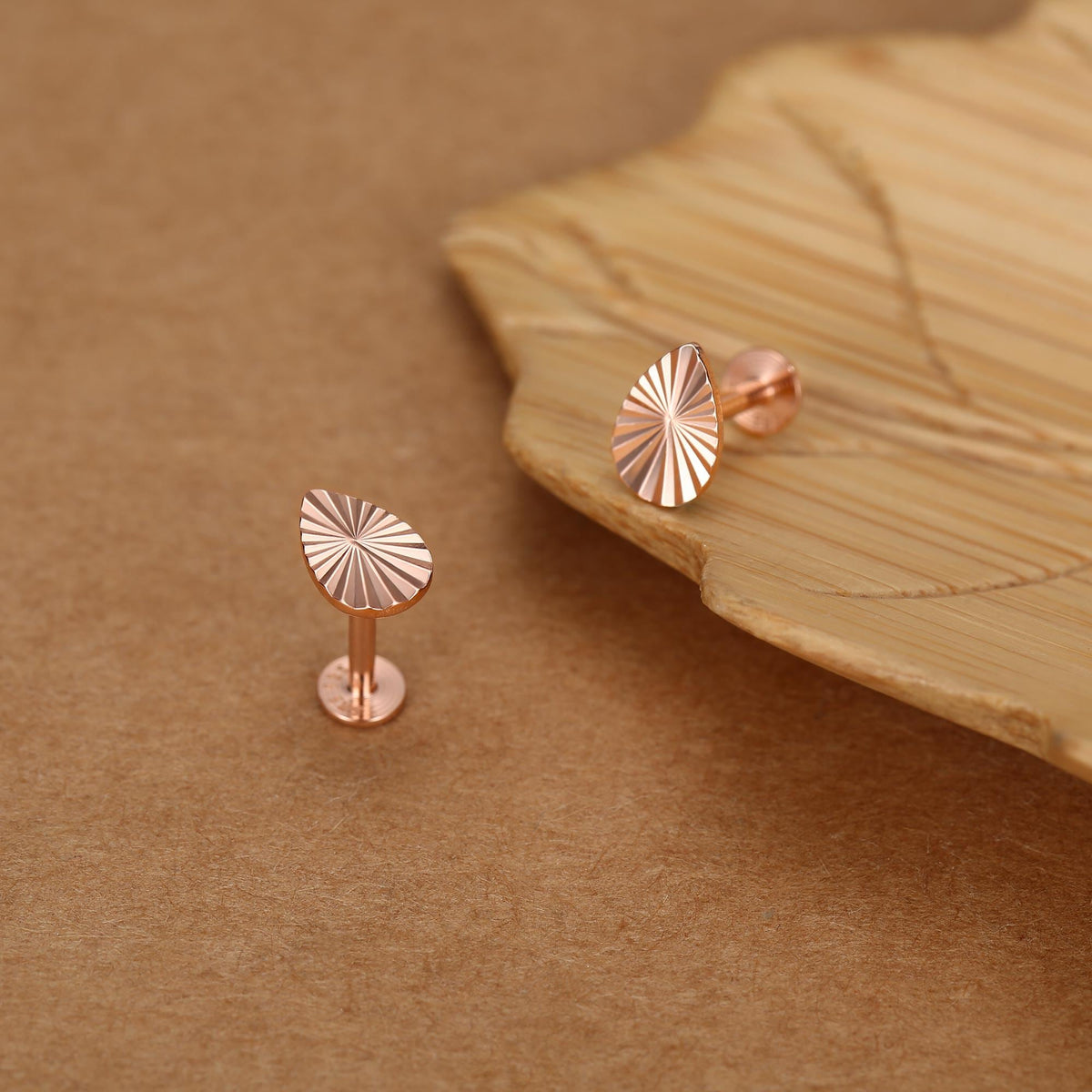 Sterling Silver Sunburst Teardrop 16G Flat Back Earrings