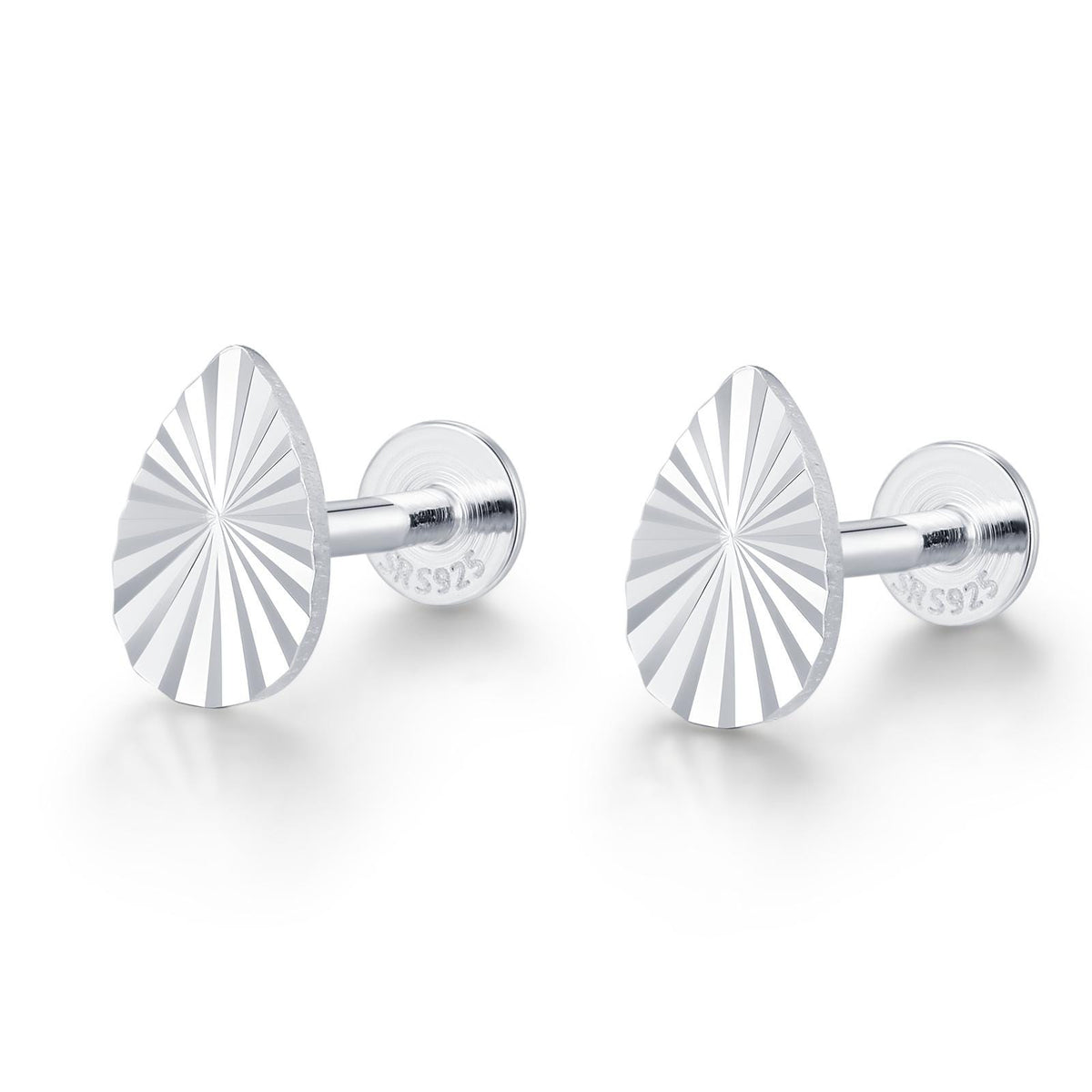 Sterling Silver Sunburst Teardrop 16G Flat Back Earrings