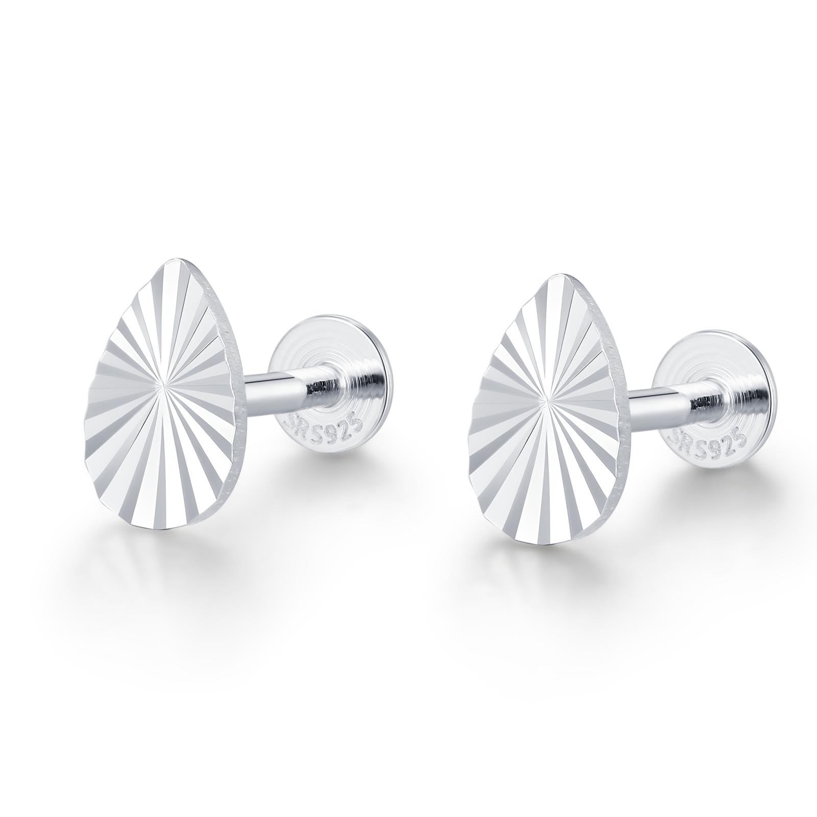 Sterling Silver Sunburst Teardrop 16G Flat Back Earrings