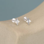 Sterling Silver Sunburst Rhombus Kite Star 16G Flat Back Earrings