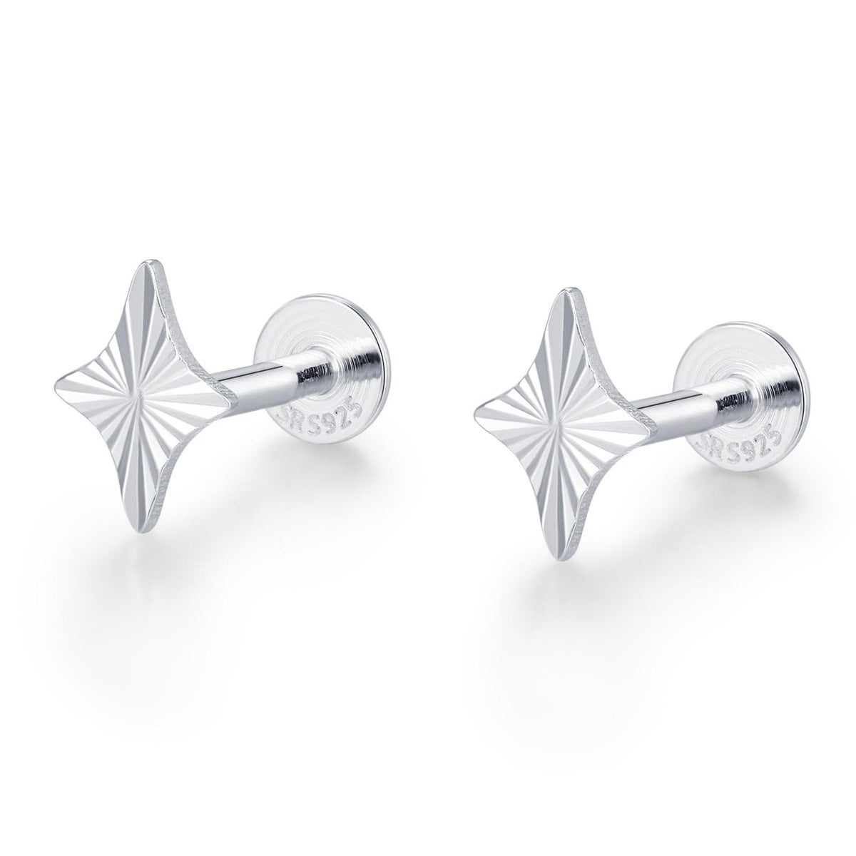 Sterling Silver Sunburst Rhombus Kite Star 16G Flat Back Earrings