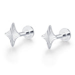 Sterling Silver Sunburst Rhombus Kite Star 16G Flat Back Earrings