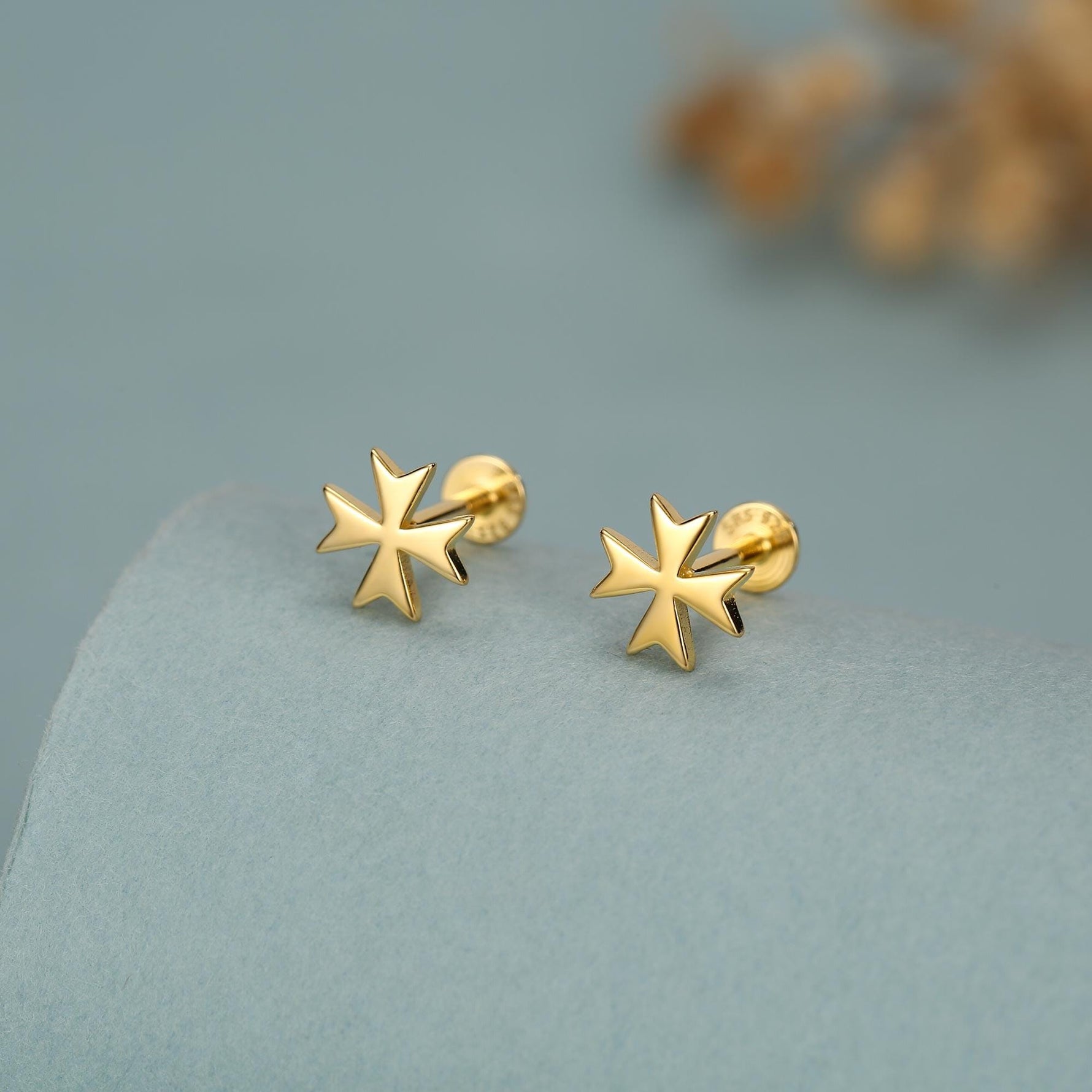 Sterling Silver Maltese Cross 16G Flat Back Earrings