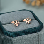 Sterling Silver Maltese Cross 16G Flat Back Earrings