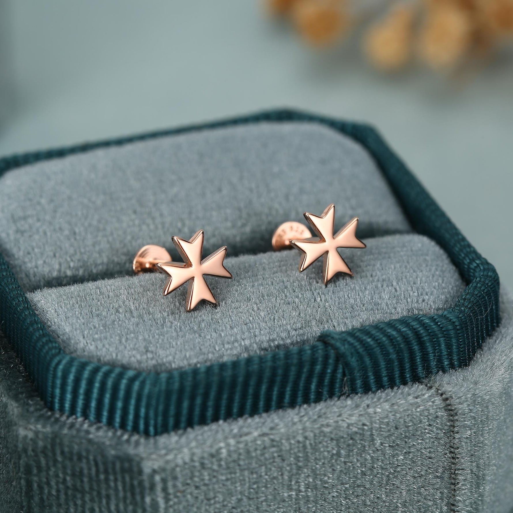 Sterling Silver Maltese Cross 16G Flat Back Earrings