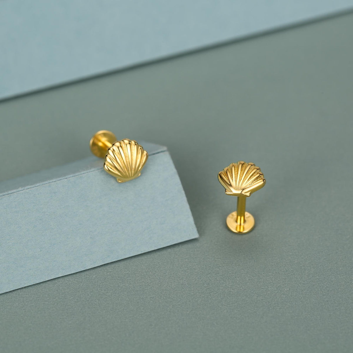 Sterling Silver Seashell 16G Flat Back Earrings