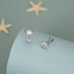 Sterling Silver Seashell 16G Flat Back Earrings