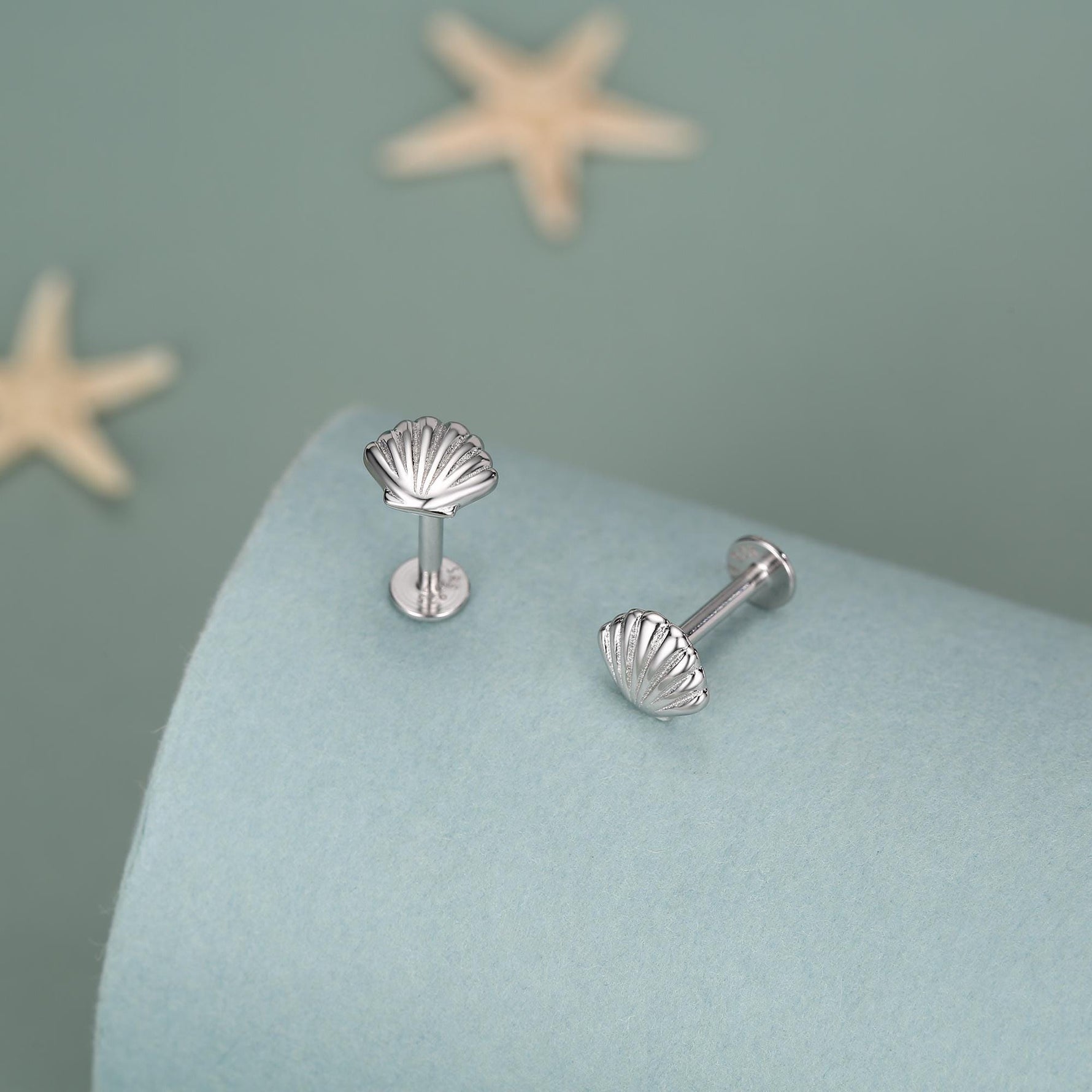 Sterling Silver Seashell 16G Flat Back Earrings