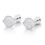 Sterling Silver Seashell 16G Flat Back Earrings