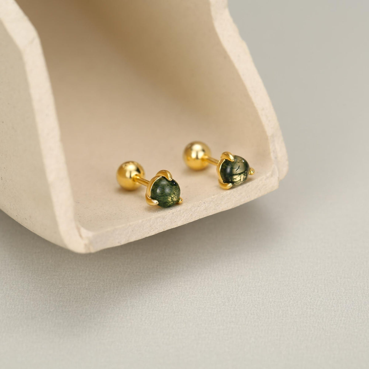 Sterling Silver Moss Agate 18G Screw Back Earrings
