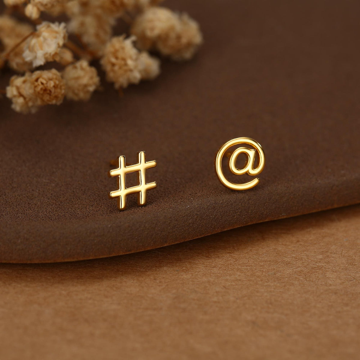 Sterling Silver @ and Hashtag Stud Earrings