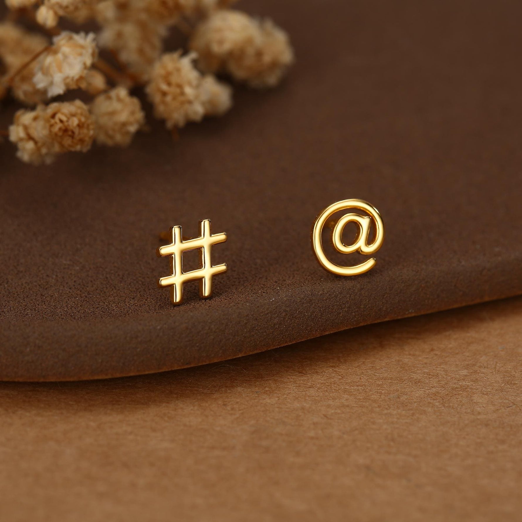 Sterling Silver @ and Hashtag Stud Earrings